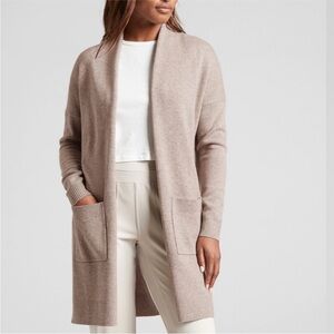Athleta Spirit Wool Cashmere Wrap Long Line Open Cardigan Neutral Beige Sz Small